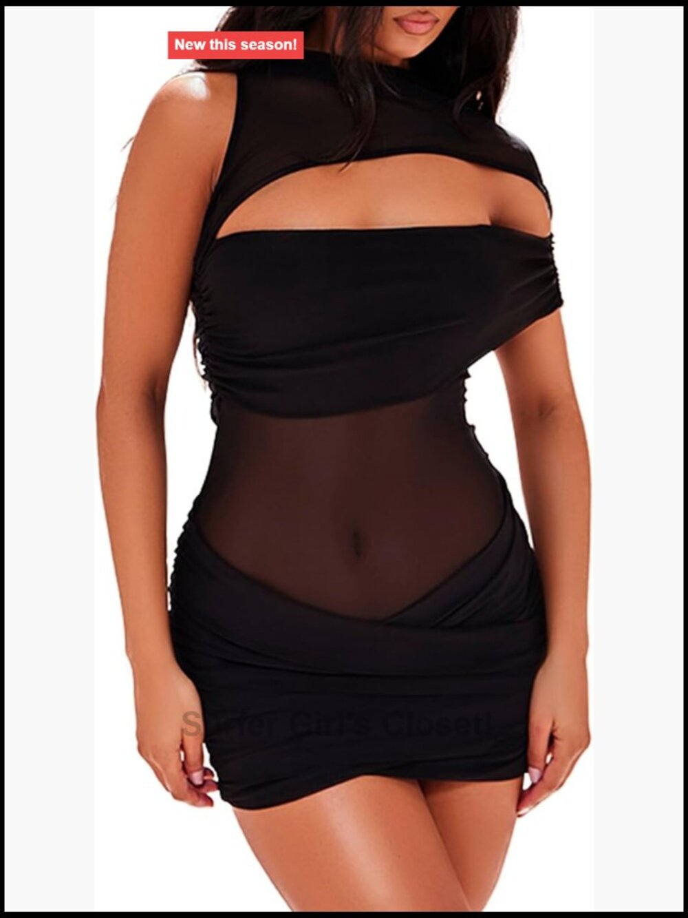 Women's Sheer Mesh Bodycon Mini Dress Hollow Out See Through Night Out Party